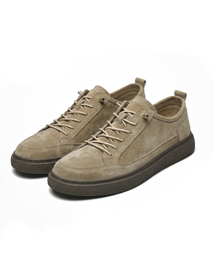Men's sand suede low-top sneakers, casual and comfortable everyday footwear for men.