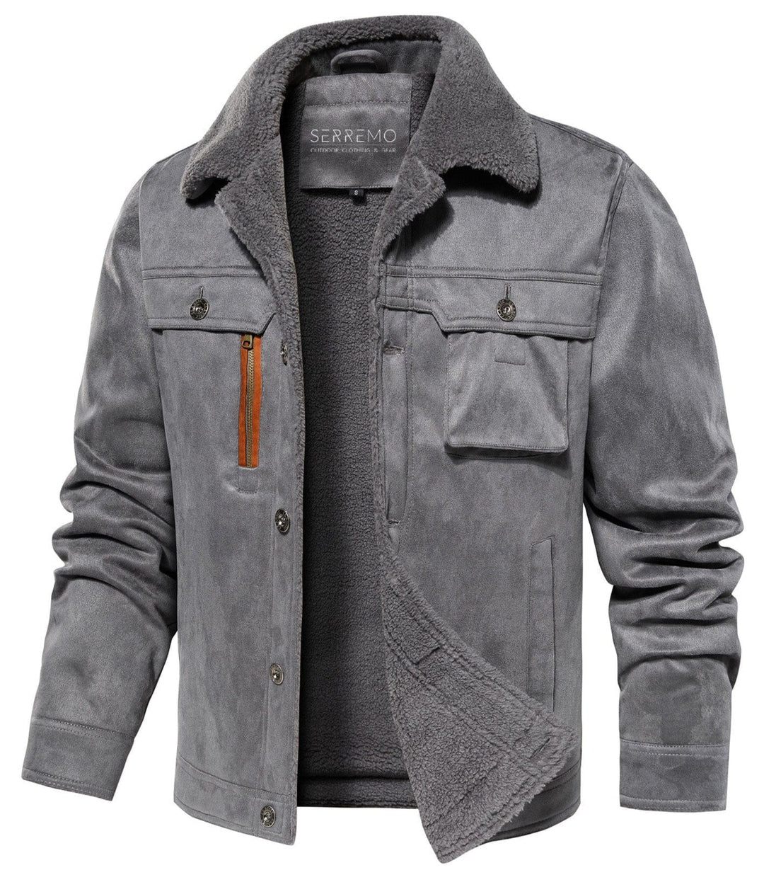 Close-up of Sherpa fleece lining in men's warm winter casual jacket