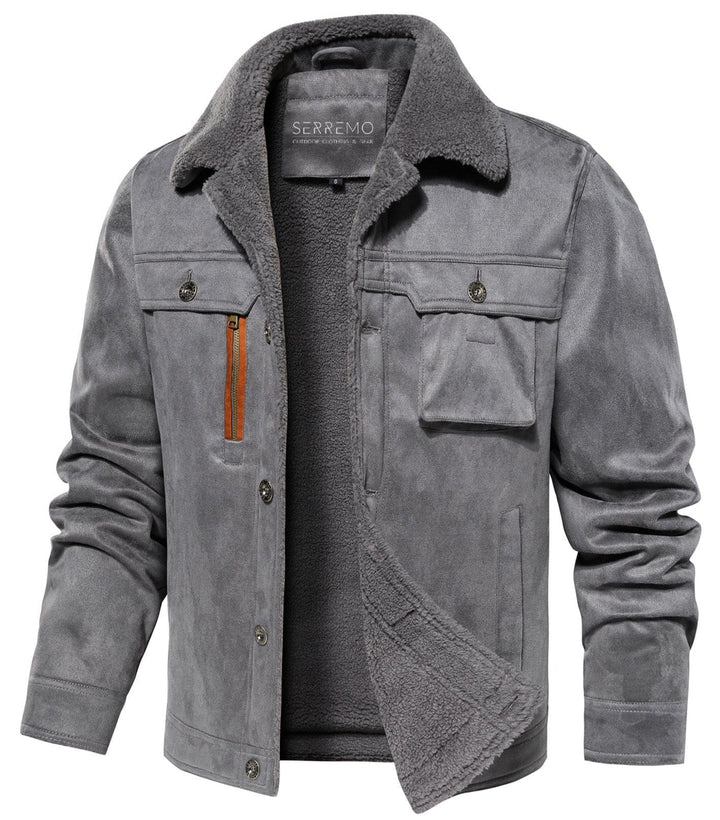 Close-up of Sherpa fleece lining in men's warm winter casual jacket