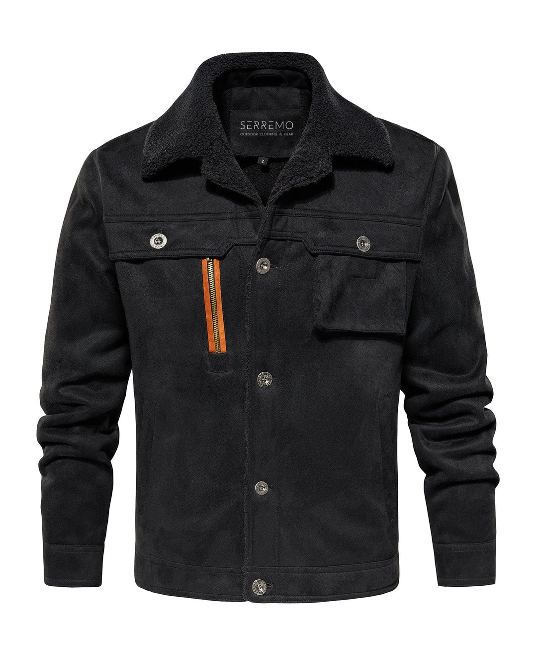 Brown men's casual Sherpa jacket with zipped pockets and fleece interior