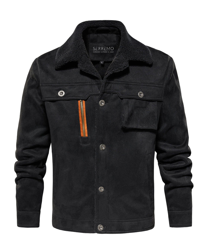Brown men's casual Sherpa jacket with zipped pockets and fleece interior