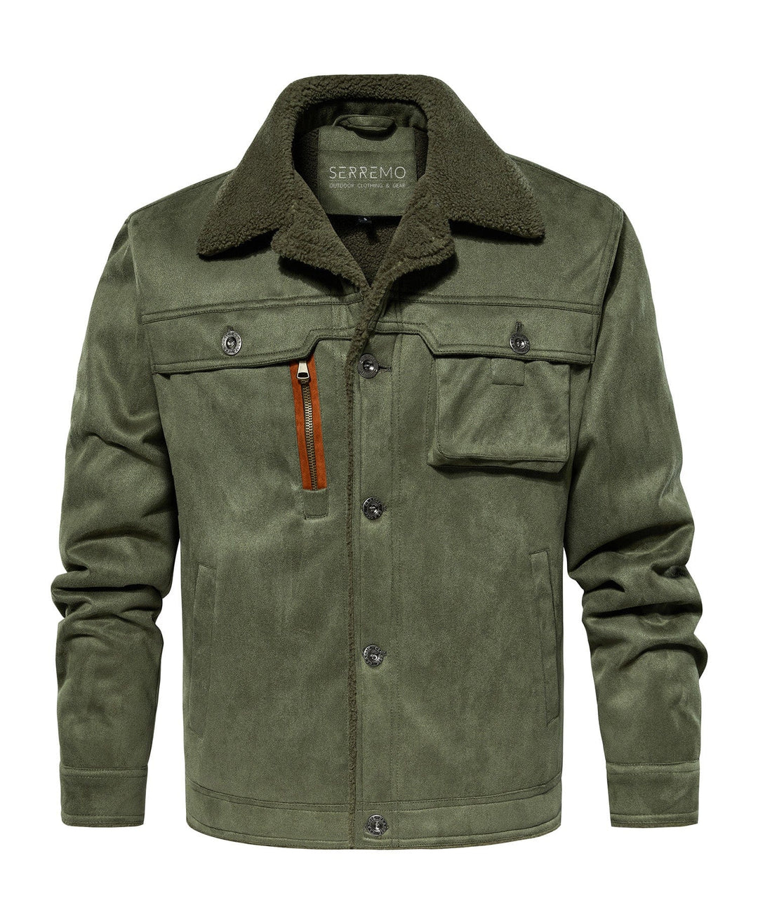 Side view of a men's warm Sherpa fleece jacket, perfect for cold weather