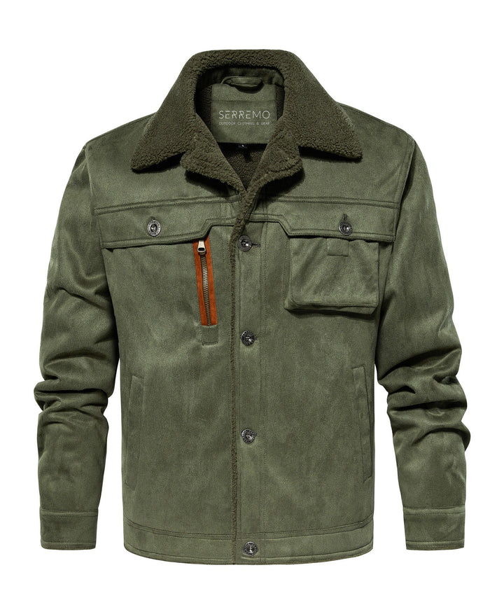 Side view of a men's warm Sherpa fleece jacket, perfect for cold weather
