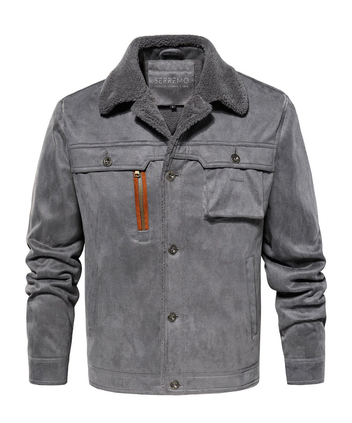 Black men's Sherpa fleece jacket, comfortable casual outerwear