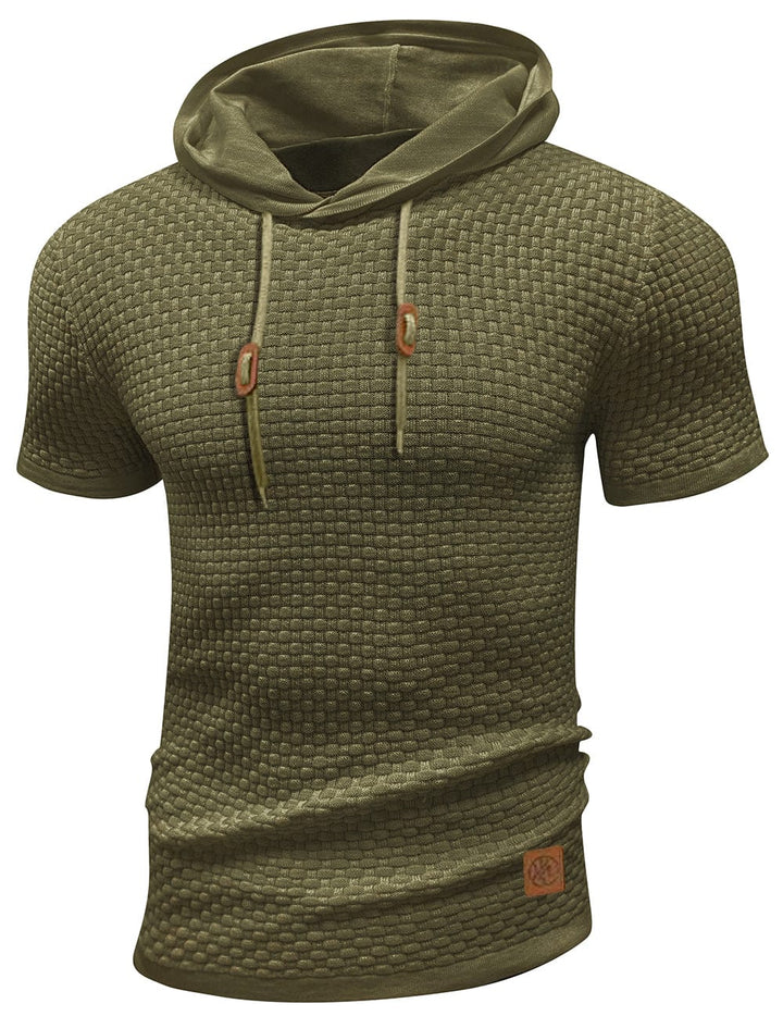 Lightweight men's short sleeve pullover hoodie, perfect for layering or standalone wear