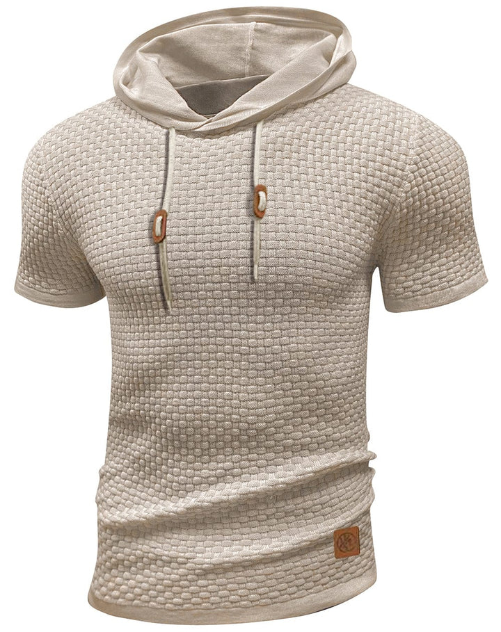 Athletic fit men's short sleeve pullover, hoodie style, comfortable and functional