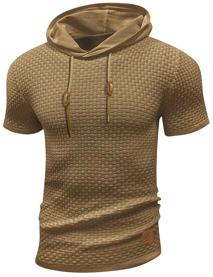 Men's short sleeve hoodie pullover, polyester fabric, delivering ultimate comfort
