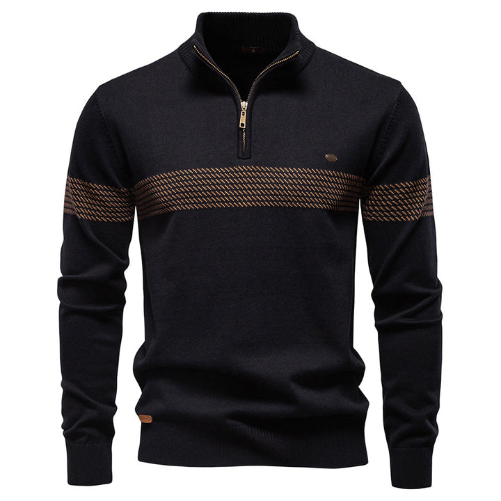 Men's Siena half-zip knit sweater in a navy blue cotton blend, front view