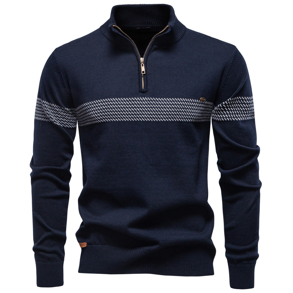 Stylish Siena men's half-zip pullover sweater with a subtle striped pattern, casual fit