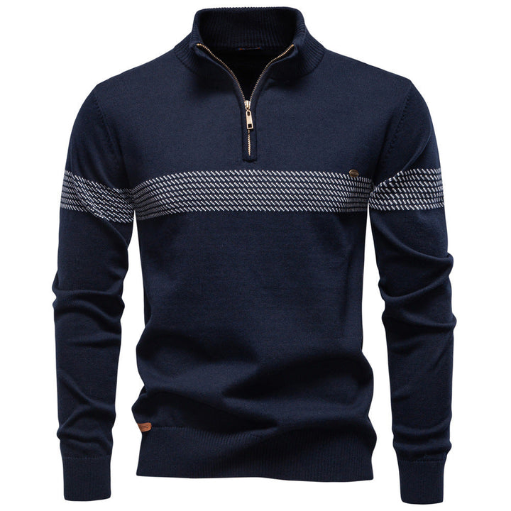 Stylish Siena men's half-zip pullover sweater with a subtle striped pattern, casual fit
