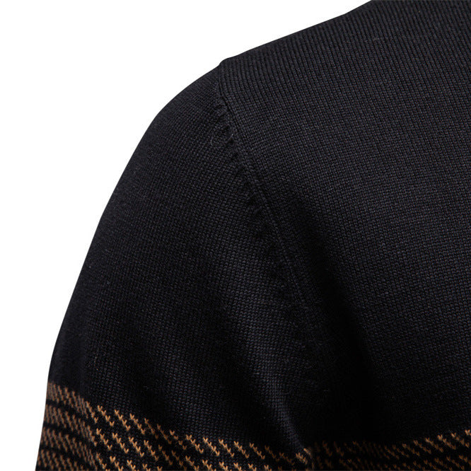 Side profile of the men's Siena half-zip longsleeve pullover sweater, dark blue