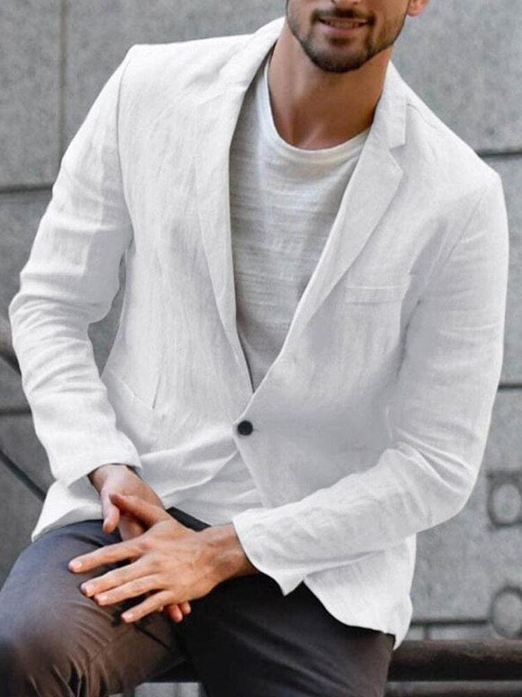 Men's single-breasted summer blazer, lightweight & breathable for warm weather.