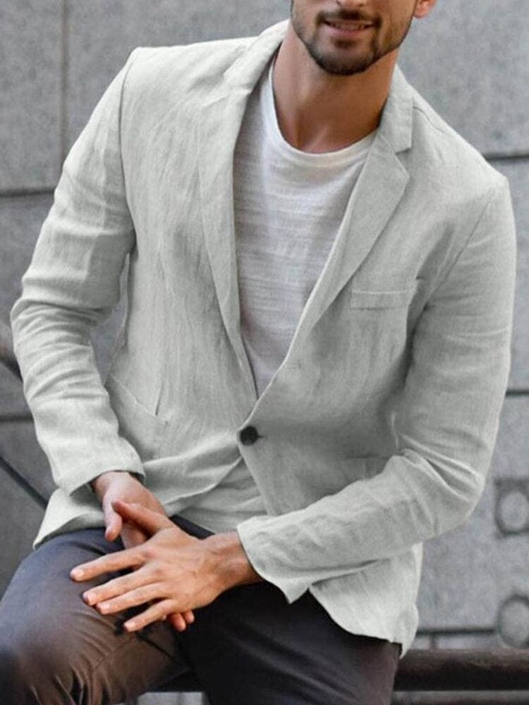 White men's single-breasted summer blazer, perfect for weddings & smart casual events.
