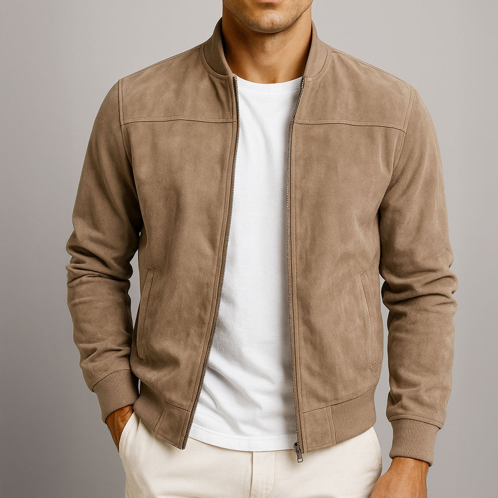 Men's sleek black bomber jacket for versatile casual wear. Lightweight, comfortable outerwear for everyday style.