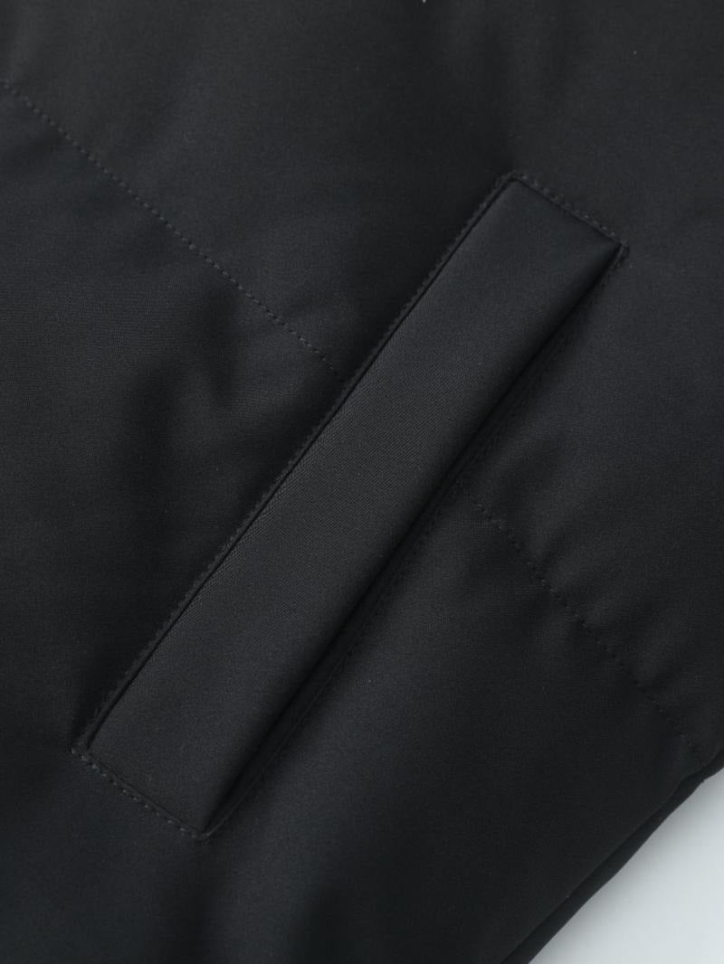 Sleek black men's puffer jacket, insulated for winter warmth.