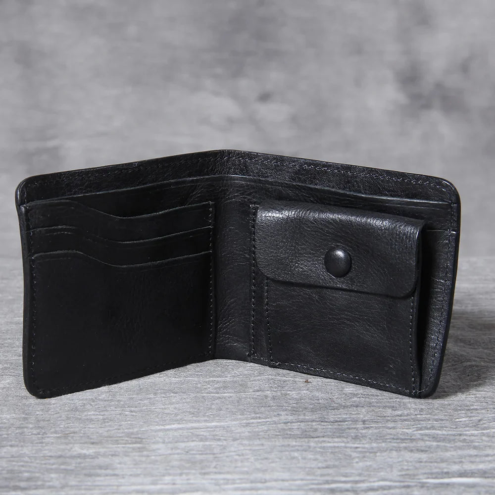 Detailed stitching on a men's genuine leather slim bifold wallet.