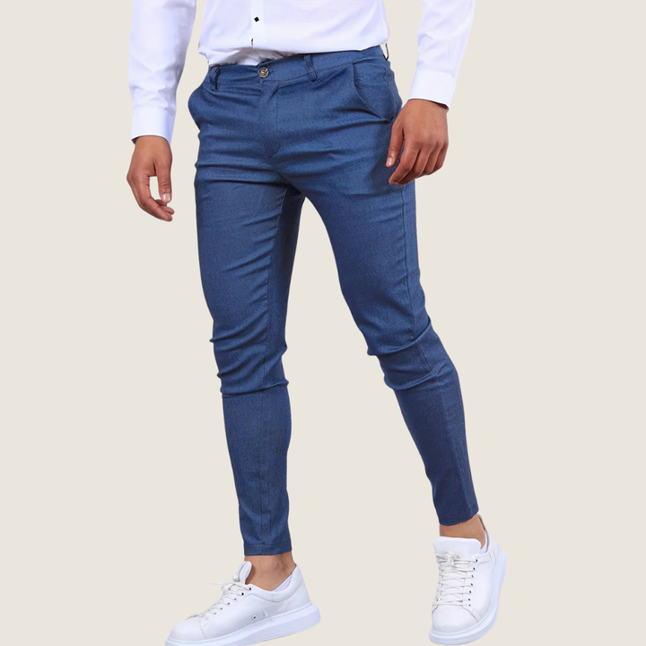 Men's slim fit ankle dress trousers, tapered design for modern office or smart casual wear.