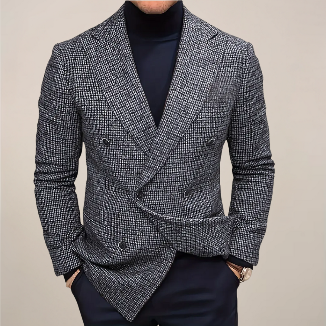 Men's slim fit check blazer, ideal for smart casual or business wear, showcasing tailored fashion.