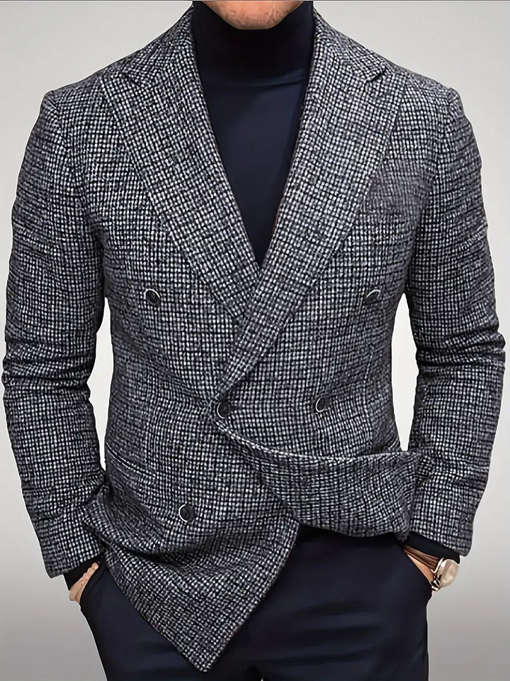 Spring/autumn men's slim fit check blazer. Sophisticated double-breasted jacket for smart casual events.