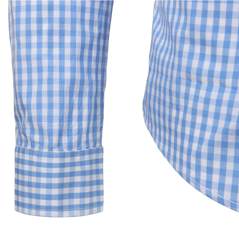 Contemporary men's checkered button down shirt, slim fit, offering a fashionable and sharp appearance.