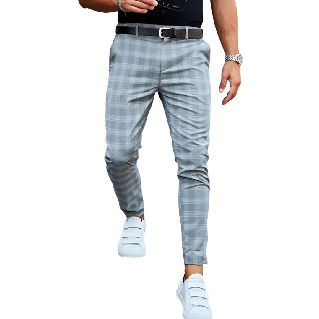 Men's slim fit cropped checked pants for a sharp, modern smart casual look.