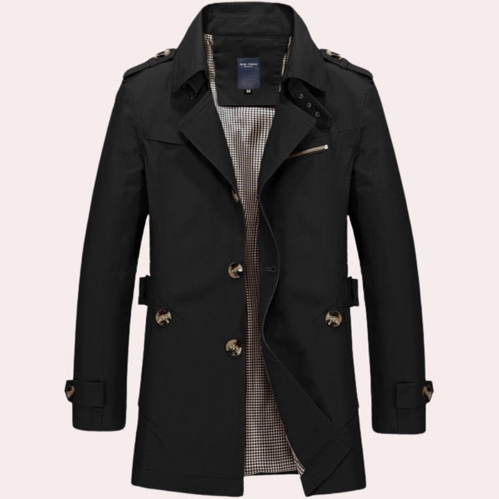 Modern men's winter coat: slim fit, double-breasted khaki trench coat outerwear