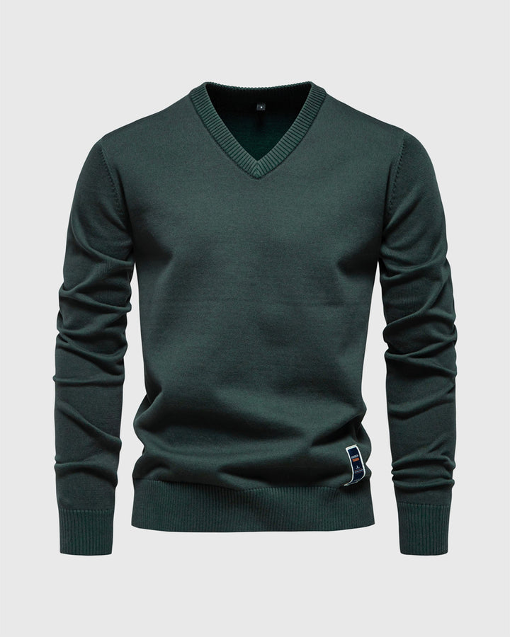 Stylish grey men's V-neck sweater in a comfortable ribbed knit, perfect for layering