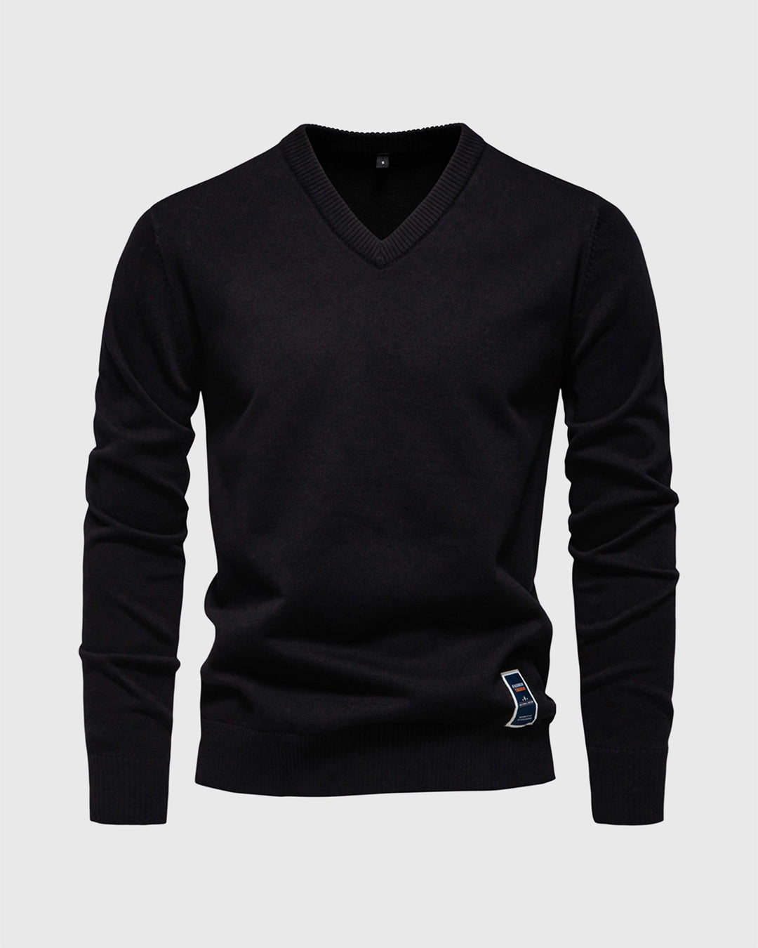 Front view of a men's casual ribbed V-neck sweater, showcasing its soft texture