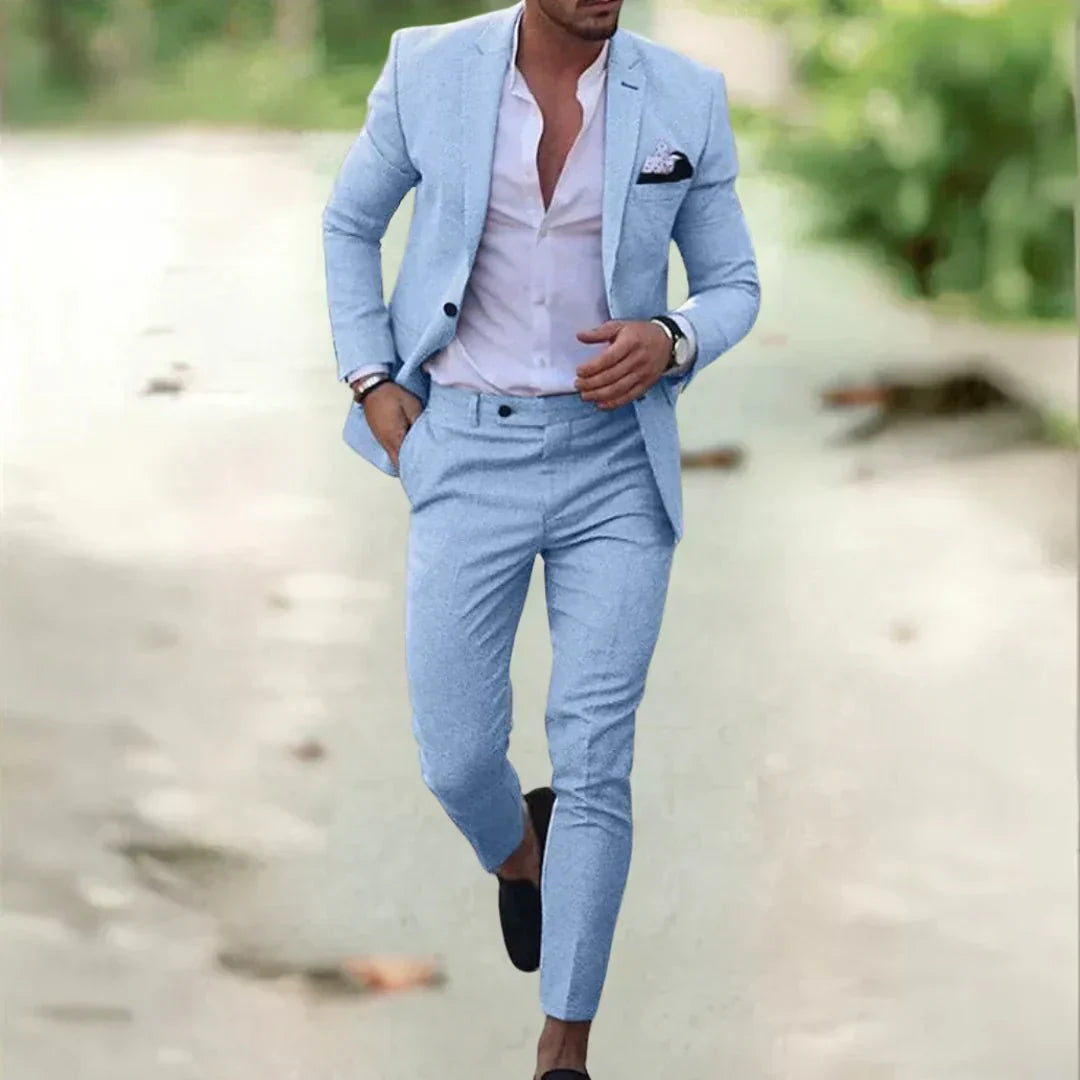 Sharp men's slim fit two-piece suit, ideal for a contemporary formal look, business wear, or any elegant event.