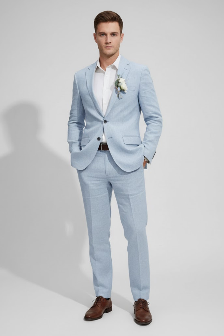 Classic black men's slim fit tailored suit for sophisticated formal wear, weddings & event attire.