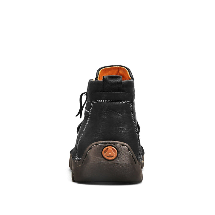 Top-down view of Men's Soft Breathable Outdoor Tooling Zipper Boots, black, stylish and practical