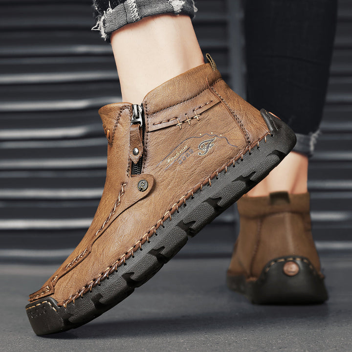 Full length studio shot of Men's Black Soft Breathable Outdoor Tooling Zipper Boots