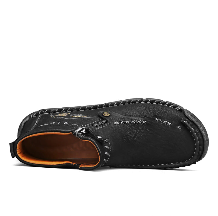 Stylish men's black outdoor zipper boots, tooling aesthetic, breathable for all-day comfort