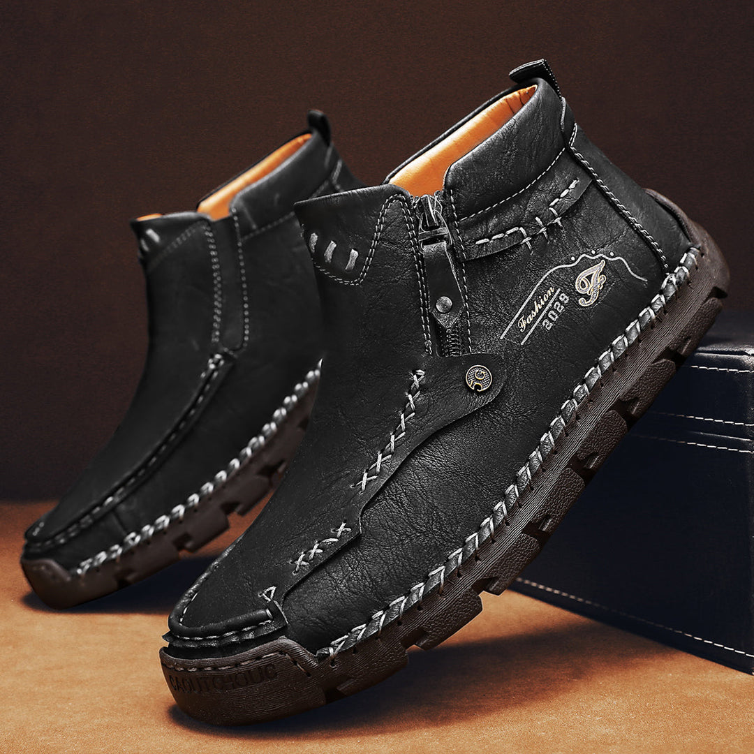Men's black zipper boots, soft and breathable, perfect for outdoor work or casual wear