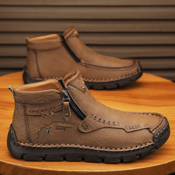 Pair of Men's Durable Outdoor Boots, black, soft breathable comfort, classic tooling style