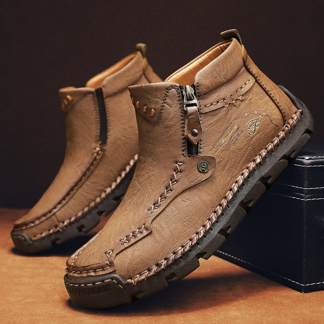 Men's fashion outdoor boots, black tooling style with zipper, perfect for daily wear