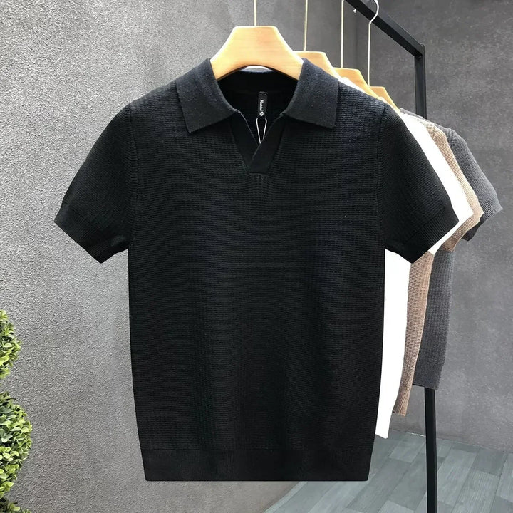 Versatile men's soft knit polo shirt. Features an open collar & short sleeves, perfect for casual or smart casual looks.