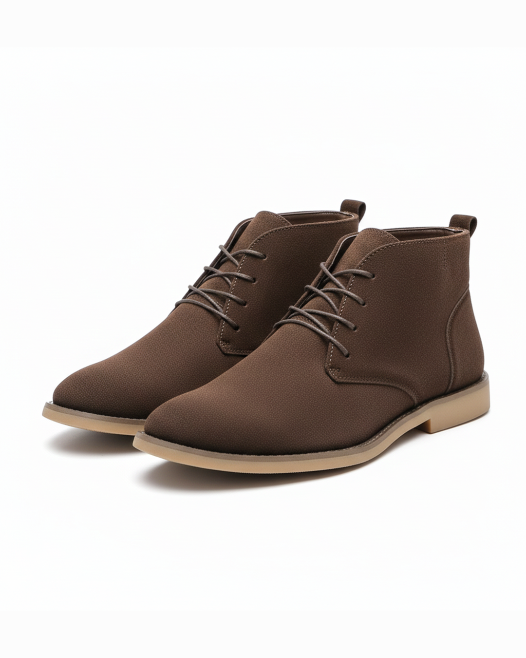 Men's soft suede chukka boots in a neutral color, perfect for casual wear.