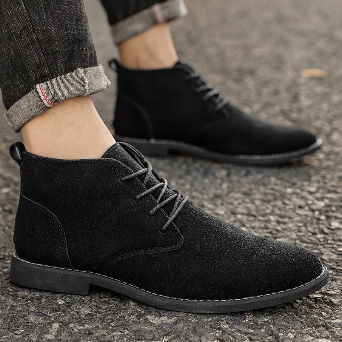 Men's casual footwear: comfortable suede chukka boots with a flexible sole.