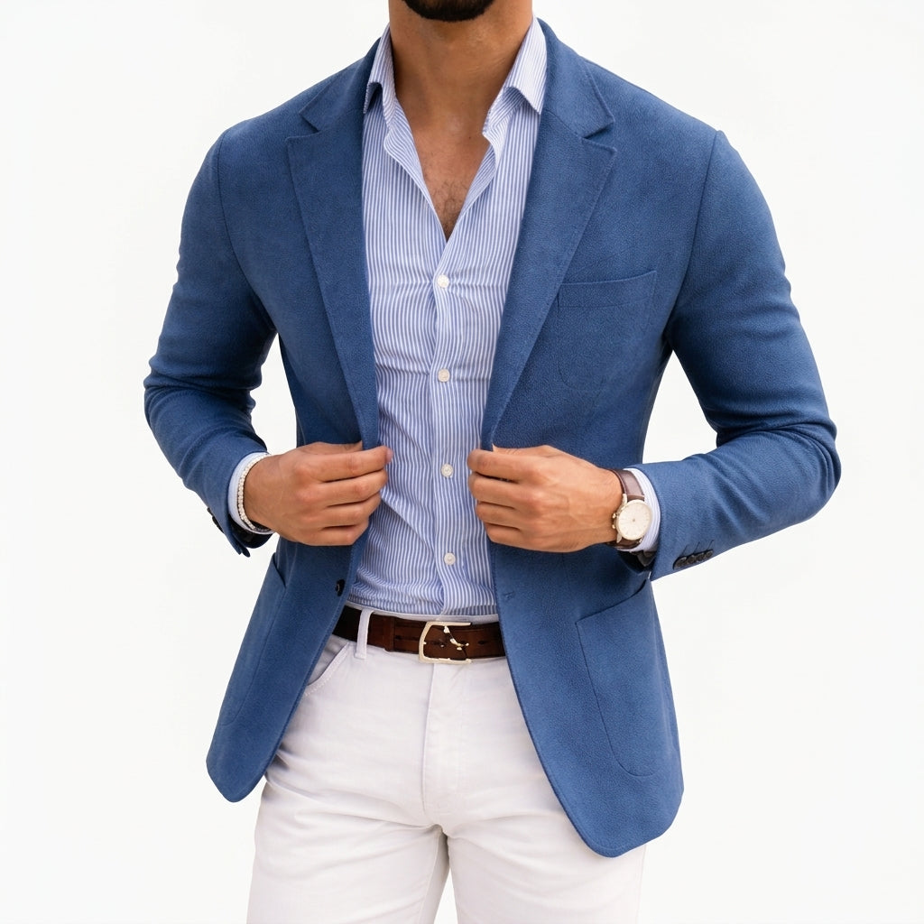 Men's sophisticated knit blazer in a modern, tailored fit, perfect for smart casual or business casual.