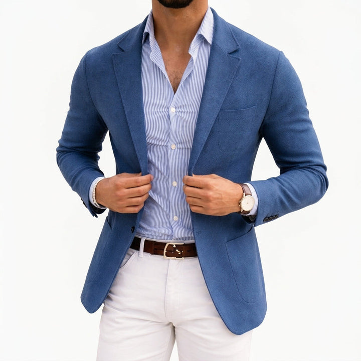 Men's sophisticated knit blazer in a modern, tailored fit, perfect for smart casual or business casual.