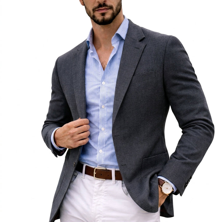 Versatile men's knit blazer, ideal for business casual, smart casual or modern office wear.