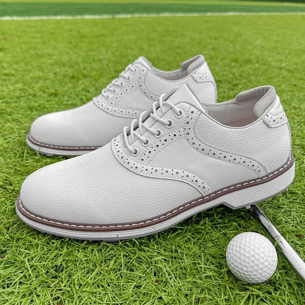 Side view of Men's Spiked Golf Brogue Shoes, elegant design for the golf course