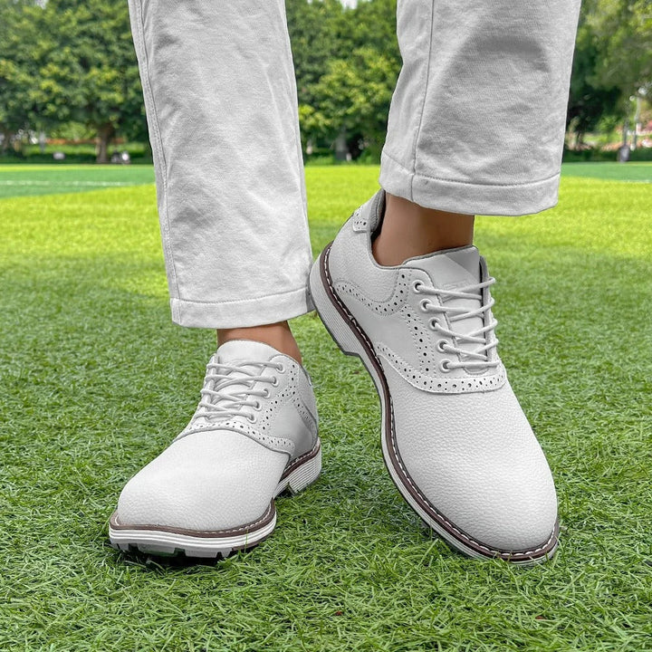 Front view of Men's Spiked Golf Brogue Shoes, offering a sophisticated look