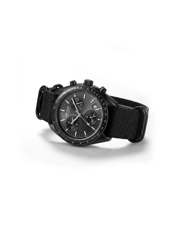Men's Sport Chronograph Watch with durable alloy case & black nylon strap, luminous hands