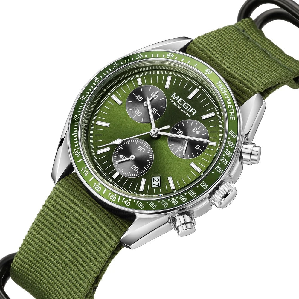 Men's sport watch with chronograph precision, strong alloy case, and a comfortable nylon strap