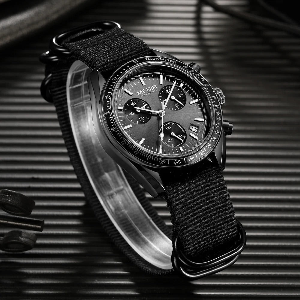 Durable men's sport watch with alloy case, chronograph functions, and luminous display