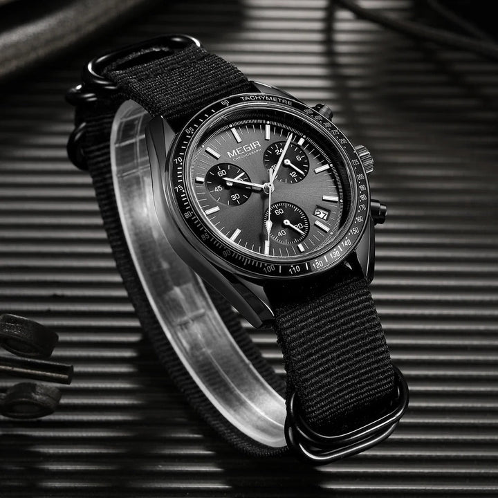 Durable men's sport watch with alloy case, chronograph functions, and luminous display