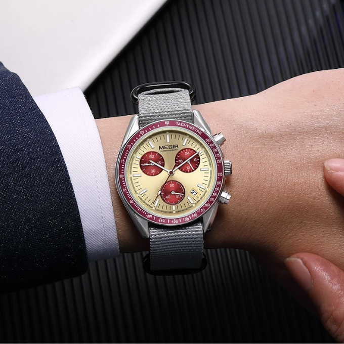 Sport chronograph watch for men, durable alloy, practical nylon strap, clear luminous hands