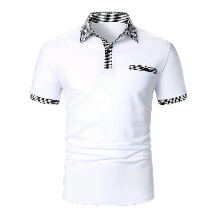 Men's summer polo shirt, checkered design, comfortable and stylish short sleeve for warm days.
